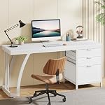 Tribesigns Computer Desk with 3 Drawers, 59-Inch PC Desk with Reversible Drawers, Industrial Study Writing Table Workstation with File Storage for Home Office, White