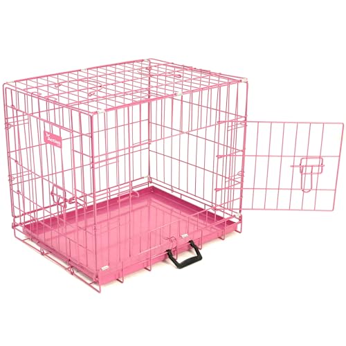 Actiaspet - Foldable Metal Dog Cage with Removable Tray (Pink, 36 Inch)