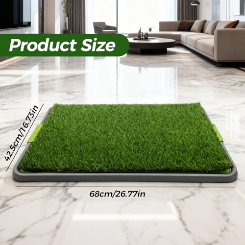 Dog Toilet Tray With Artificial Grass – Reusable Dog Litter Tray Grass Pee Pad For Dogs Puppy Toilet Training Portable Potty With Drainage System For Indoor And Outdoor Use (68 X 42.5Cm) - 2