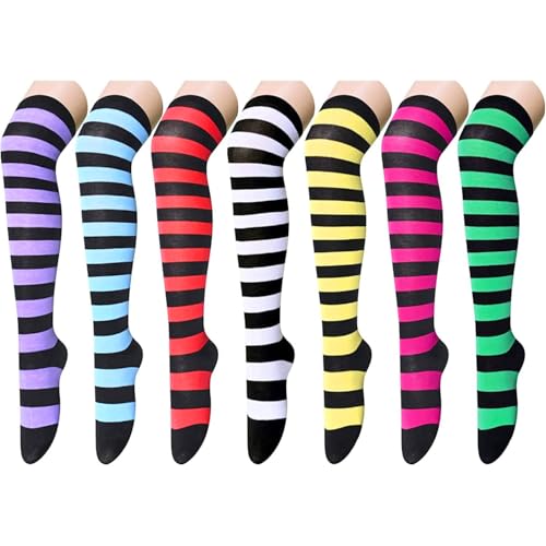 Image of Zmart Women's Striped Thigh High Socks - Long Over the Knee Socks for Teens and Women