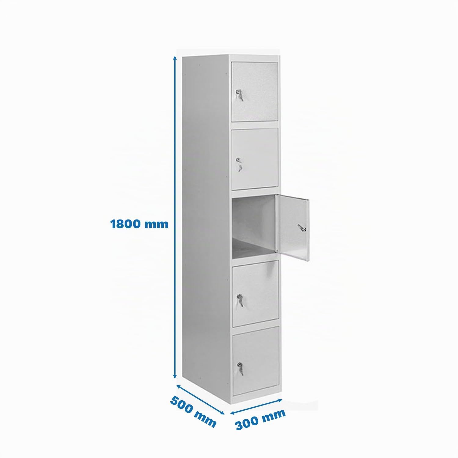 SimonRack Taquilla Vestuario Metálica, 5 Puerta, Incluye Llave, 1800x300x500 mm, Gris - SimonLocker | Contiene 2 llaves, pintura anticorrosión, color gris