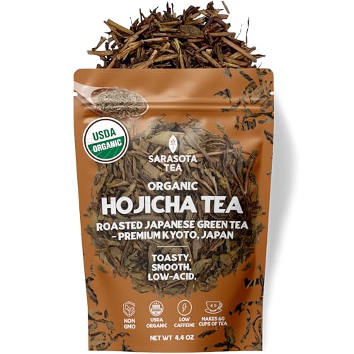 Organic Hojicha Green Tea Loose Leaf | Japanese Roasted Green Tea | Naturally Low Caffeine | Smooth Toasted Nutty Flavor | 4.4 oz Bulk Bag | Antioxidant Rich | Hot or Iced | Non-GMO