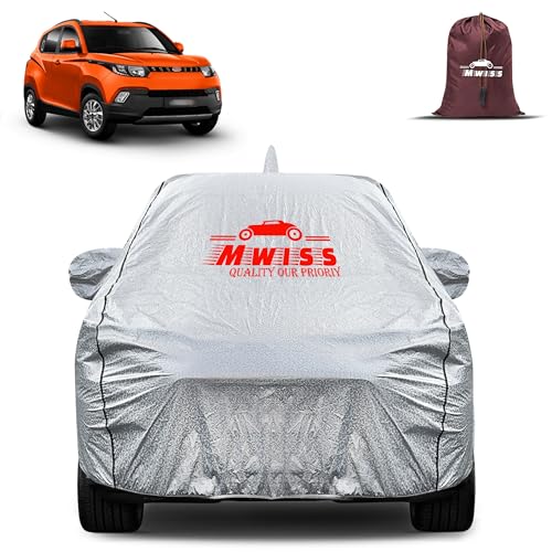 Image of Waterproof Car Body Cover for Mahindra KUV 100 | Mirror & Antenna Pocket Anti-Scratch with Soft Cotton Inner Lining Triple Stitched Protection| Heat Resistant | Rain Protection (Silver)