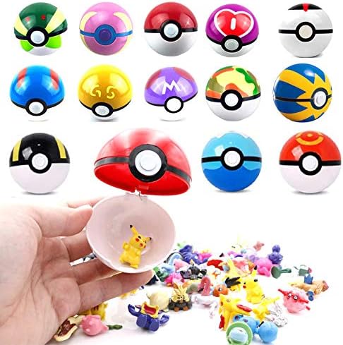 8pcs Collectible Pokeballs and 24PCS Mini Poke Heroes Action Figures - Pocket Monster Action Figure Toys Set