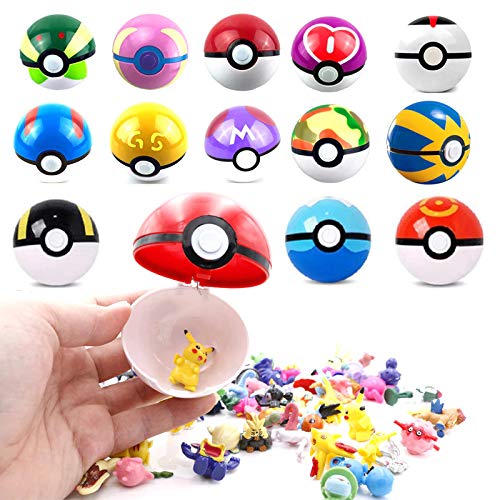 8pcs Collectible Pokeballs and 24PCS Mini Poke Heroes Action Figures - Pocket Monster Action Figure Toys Set