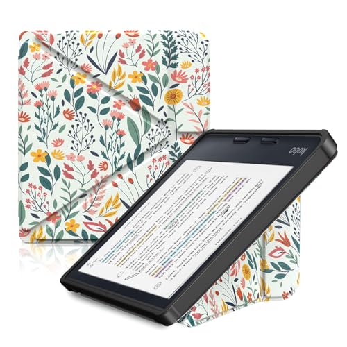 TiMOVO Étui pour Kobo Libra Colour 7 Pouces, Coque de Protection Mince pour Kobo Libra Clara, Étui Léger et Mince pour Tablette avec Support Étanche, Fleur