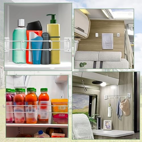 Image of RV Shower Corner Storage Bar - 2 Pack Adjustable Stainless Steel RV Bathroom Shelves Organization with S-Hooks, Flexible & Easy to Install Storage Rod for RV Camper Travel Trailer Inside Bath(7-13 in)