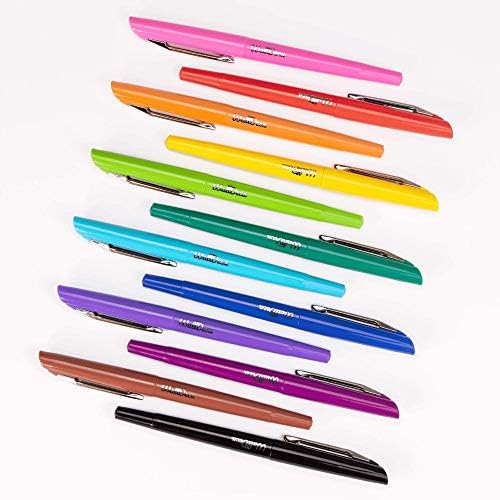 WallDeca Felt Tip Pens, Fine Point (0.5mm), Assorted Rainbow Colors, 12 Count | Made for Everyday Writing, Journals, Notes and Doodling (12 Pack)