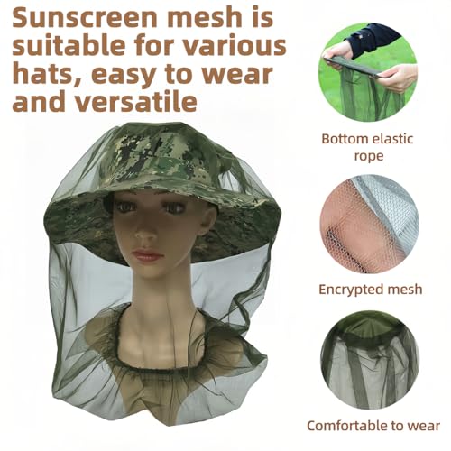 Red para Cabeza contra Mosquitos para Sombrero - Extra Grande y Malla Fina (620 agujeros por pulgada) - Cubierta Facial Anti-insectos para Camping, Senderismo, Pesca - Protección Ligera Reutilizable Verde Ejército miniatura 2