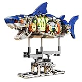 INSOON Juego de construcción de tiburón mecánico con luz LED, 687 Piezas de Animales oceánicos móviles con Soporte de exhibición, Juguete de Bloque de construcción de Peces de mar, Regalo de
