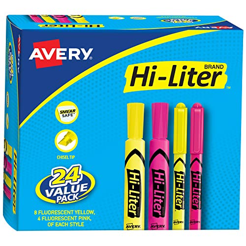 Avery Hi-Liter Desk/Pen-Style Combo Pack, Smear Safe Ink, Chisel Tip, 24 Assorted Color Highlighters (29862) #TOP13