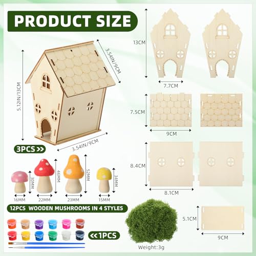 DoubleFill 3 Sets Wooden Fairy House Craft Kit for Kids - Classroom DIY Fairy Garden with Paints & Decorations - School Arts Crafts & Birthday Gift for Activity Party Decor (Classic Style) - Image 2