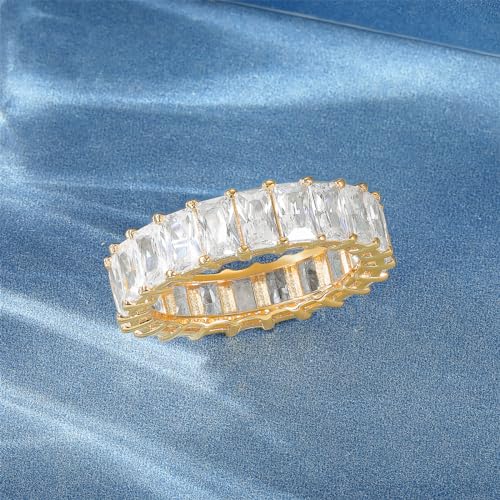 MDFUN Emerald Cut Cubic Zirconia Ring 18K White Gold/Yellow Gold Plated Engagement Promise Wedding Rings Eternity Bands for Women Size 5-104