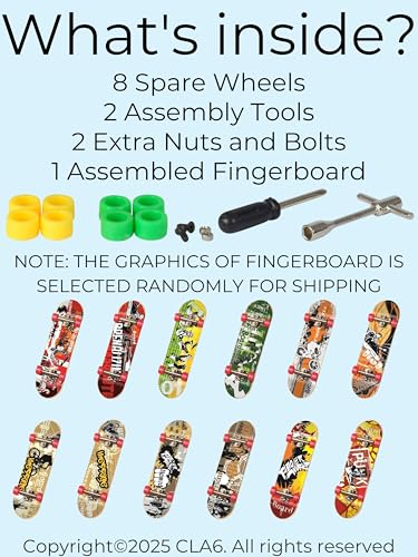 Image of CLA6 Fingerboard Kit | Complimentary Tools, Extra Wheels and Screws | Durable ABS Deck for Rough Use | Safe Sandpaper Grip Tape | Lightweight Non-Bearing Wheels |