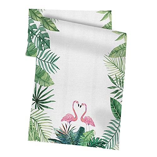 Summer Flamingo Table Runner,Seasonal Spring Summer Green Plants Holiday Kitchen Dining Table Decoration For Home Party Decor 13 X 70 Inch #TOP6