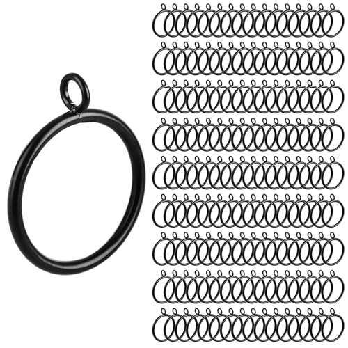 ABuff - ABuff 100 PCS Curtain Rings with Eyelets, 1-1/2 inch Inner Diameter, Metal Drapery Ring for Curtain Rods, Black Curtain Rings Curtain Hooks Fits Up to 1-1/4 Inch Rod