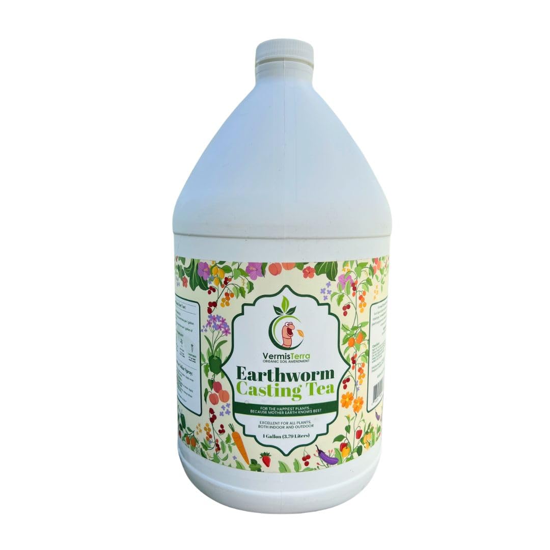 VermisTerra Earthworm Casting Tea - Organic Worm Tea with Kelp - Gallon - Soil Protector and Conditioner Concentrate - Living Enzymes, Nourish Plants - All Crops: Vegetables, Flowers, Fruit and Trees