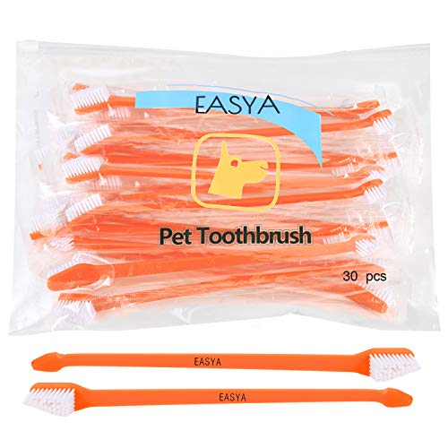 EASYA Long Dual Headed Dog Toothbrush, Handle Toothbrushes for Dogs and Most Pets ,Pet Safe Super Soft Bristles for Pet Dental & Oral Care Teeth & Gums (30 pcs)