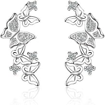 Sterling Silver Cubic Zirconia Butterfly Stud Earrings for Women Girls Pierced Ears Fashion Hypoallergenic