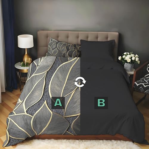 Housse de couette microfibre 140x200 grise et or pour lit moderne - 5