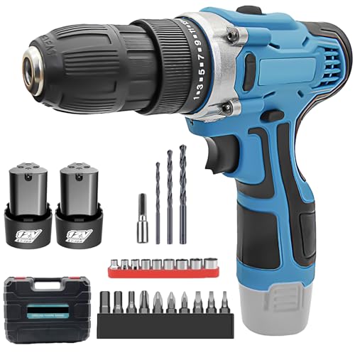 Akkuschrauber,12V Akku Bohrschrauber Set mit 2 Akkus 3.0Ah, Elektrischer Schraubendreher mit 23tlg Zubehör,25+1 Akkubohrer 35Nm Drehmoment