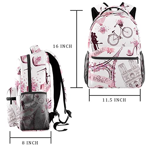 Mochila universitaria rosa Torre Eiffel de París para llevar libros y ropa de deporte 2