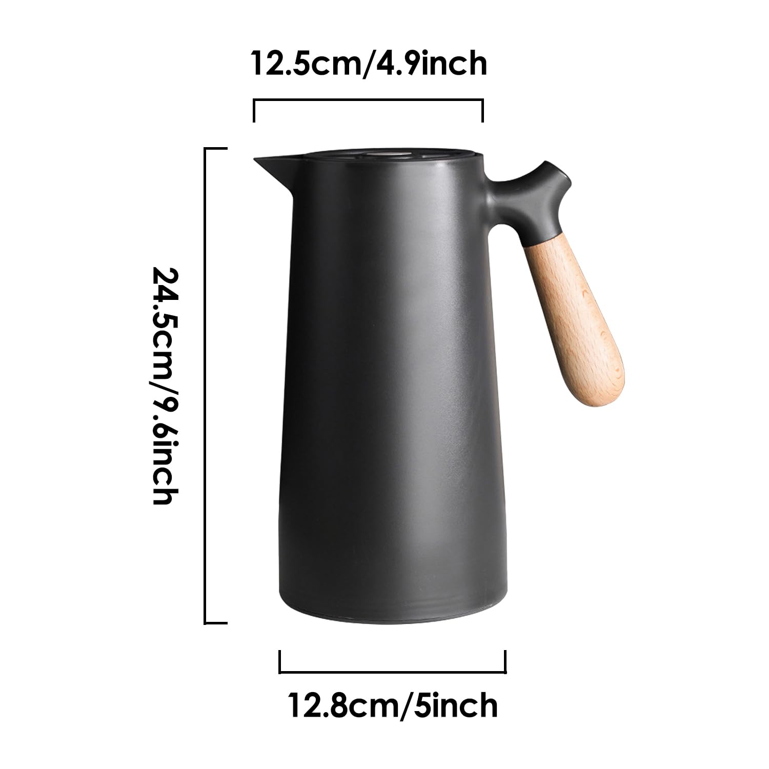 34oz/1L Thermal Coffee Carafe, Double Wall Vacuum Insulated Coffee Tea Pot with Glass Liner & Wooden Handle - Image 2