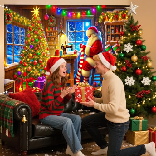Nuxovilar Christmas Decorations Banners Santa Workshop Scene, Merry Christmas Banner 71x43 Inches - Christmas Backdrop for Party & Wall Decor by Nuxovilar - Used condition - Image 5
