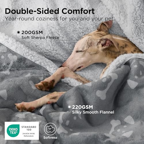 Bedsure Waterproof Blanket for Bed - Soft Print Sherpa Fleece Pet Cat Dog Blankets for Large Dogs Couch Protection, Soft Plush Reversible Furniture Protector, Twin Size, 60"x80", Anchor Gray by Bedsure - Image 2