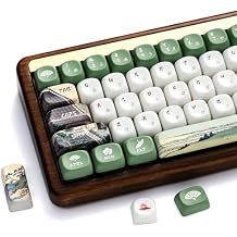OHY XVX MOA Profile Keycaps Set, Japanese Mount Fuji Theme, 129 - Key White & Green Custom Keycaps with PBT + Frosted Translucent PC Material for US Layout Mechanical Keyboards