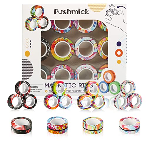 Pushmick 12 Pcs Colorful Finger Magnetic Rings, Fidget Magnet Rings, Decompression Finger Fidget Ring, Stress Relief Fidget Magnetic Rings For Autism Anxiety, Nice Magnetic Toys Set As Gift. #TOP6