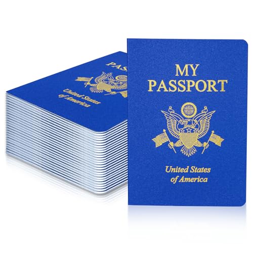 XIISVINT 30 Pcs Blank Passport Notebook Blue Passport Book Fake Passport Travel Journal Sticker Collection Book for Kids School Projects World Travel Pretend Activity Party Favors, 5.51x3.9 Inch