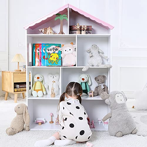 Wooden Dollhouse Bookcase Children's Bookshelf Display Storage Doll House Organizer Furniture For Kids Bedroom Playroom Nursery Kindergarten #TOP4