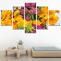 SIGNWIN 5 Panel Canvas Wall Art Modern Art Bouquet Colorful Decorative Elements Floral Multicolor Photography - 60
