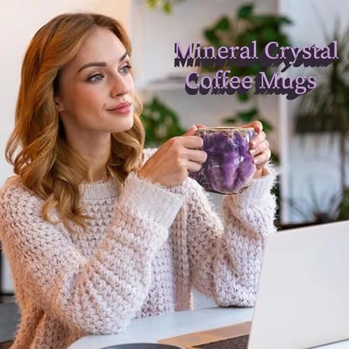 Taza de café mineral cristal púrpura con asa miniatura 3