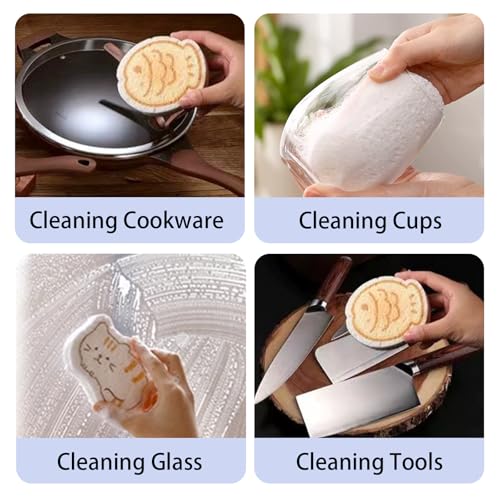 Image of Cute Cat Fish Dish Sponges Kitchen,Compressed Cellulose Sponges Home and Kitchen Cleaning Supplies（4PC）