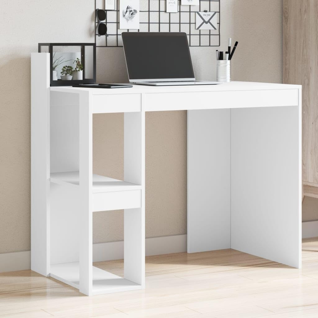 Scrivanie Per Cameretta Scrivania Gaming Tavolo Consolle Scrivania Da Gaming Scrivania Ufficio Bianca 103,5x56,5x94 cm in Legno Multistrato per Soggiorno Studio Sala Studio Camera Da Letto