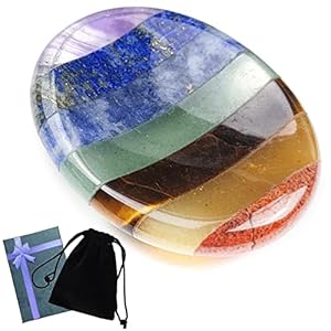 Thumb Worry Stone for Anxiety in Gift Box – 7 Chakra Healing Crystal Oval Pocket Palm Stone Gemstones for Meditation Reiki Balancing Amulet Yoga Christmas Gifts