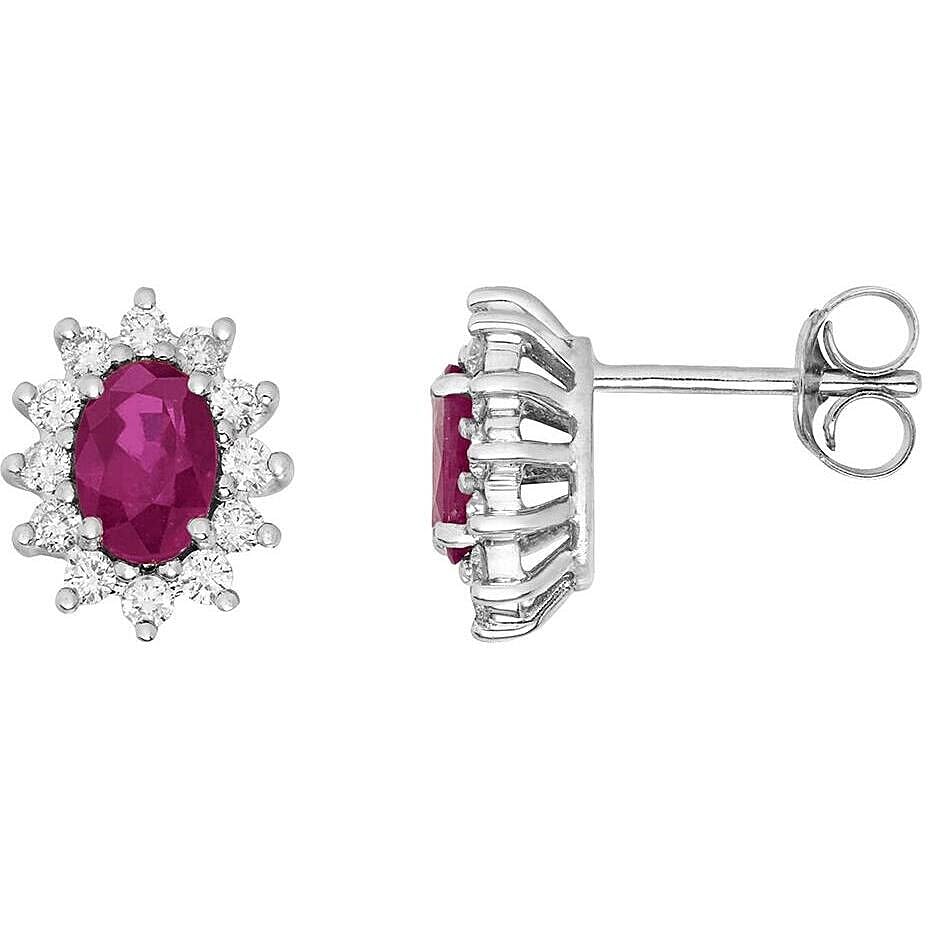 Orecchini da donna di Comete della collezione Regina. Orecchini in oro 18kt con diamanti P.Ct. 36 G SI. Rubini ovali 6x4 Ct. 1,04. La referenza é: ORB 1153.