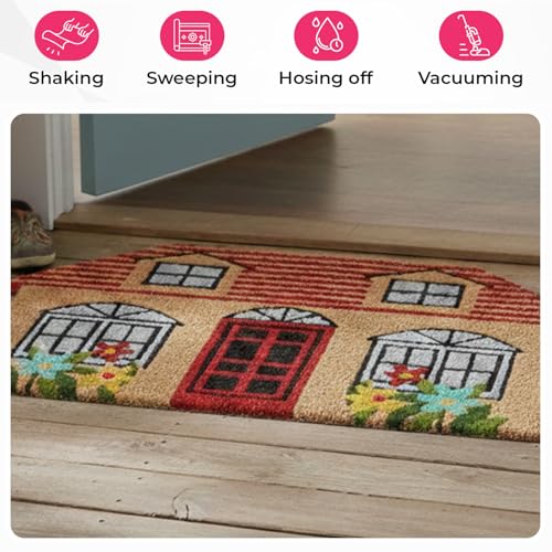 Image of HOKIPO 40x70 cm Natural Coir Door Mat for Entrance, House Shape Design, Story Book Home (IN-1052)