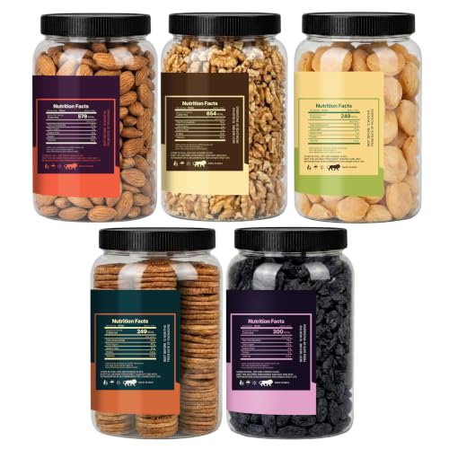 Image of LILA DRY FRUITS Dry Fruits Combo Pack of Almonds, Walnuts, Apricots, Anjeer & Black Raisins 100 Gms x 5 Assorted Nuts and Dried Fruits Mix Perfect for Gifting