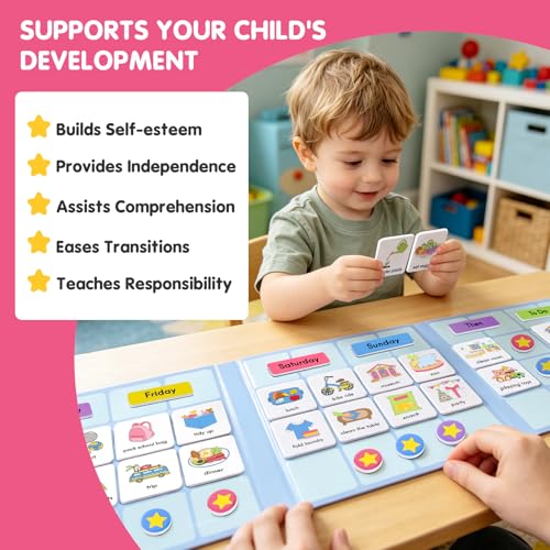 Image of Visual Schedule for Kids, 170 Magnetic Visual Cards & Tri-Fold Magnetic Board, Daily Routine Chart for Autism ADHD, Toddler Morning Bedtime Chore Planner for Home Classroom, Visual Routine Board for Nonverbal Special Needs Children