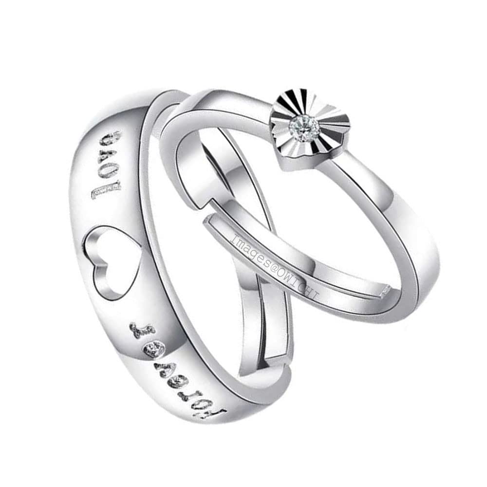 owichi Silver Plated Copper Cubic Zirconia Forever Love Heart Couple Rings for Men and Women-picture-37
