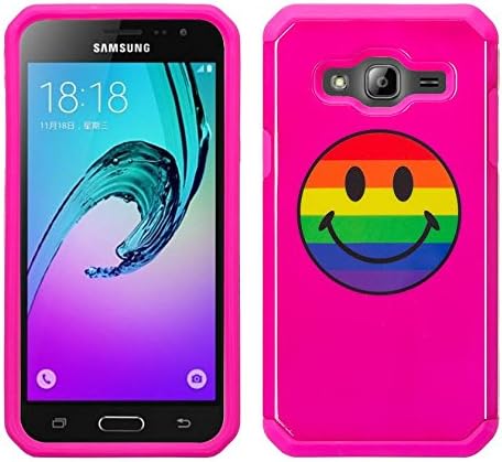 Galaxy Luna Case, Galaxy Express 3 Case, Galaxy Amp 2 Case, J1 2016 Case [Shock/Impact Resistant] Hybrid Dual Layer Defender Protective Case Cover for Galaxy Amp 2 / Galaxy Express 3, Rainbow Emoji