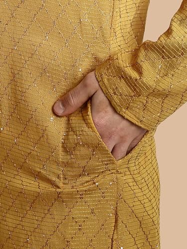 Image of Vardha Men's Cotton Chikankari Embroidered Kurta with Full Sleeves and Knee Length Design and Elegant Sequence Work | Kurta for Men