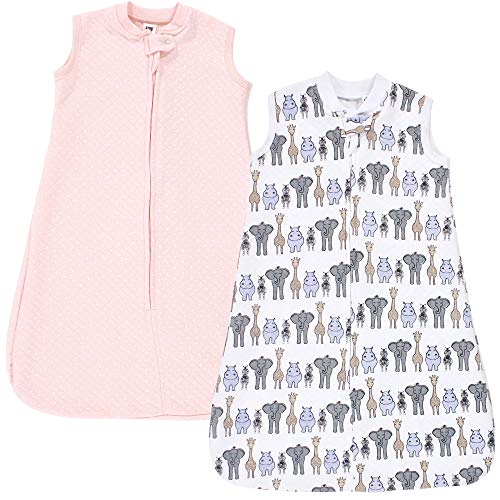 Hudson Baby Unisex Baby Premium Quilted Sleeveless Sleeping Bag and Wearable Blanket, Pink Safari, 0-6 Months