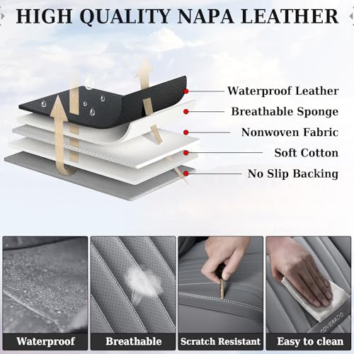 Image of Coverado Car Seat Covers Full Set, Gray Car Seat Cover, Seat Covers for Cars, Waterproof Car Seat Protector, 5 Pieces Nappa Car Seat Cushion, Car Seat Covers Front Seats and Back Fit for Most Cars