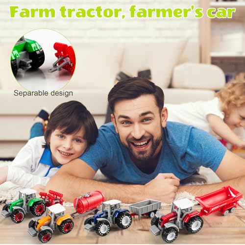 Phlognfy Kinder Traktor Set, Spielzeug Traktor, Grün/Gelb/Blau/Rot, Abnehmbare Kabine, für Kinder ab 4 Jahren zum Spielen im Innen und Außenbereich
