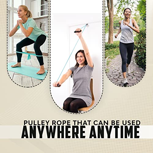 Image of AARAM Pulley with Rope and Door Strap, Easy to Use Exercise Equipment for Frozen Shoulder and Hand /Arm Exercise Material Nylon Plastic, Smooth Action Pulley (Black & White)