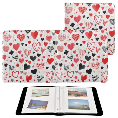 Álbum de fotos adhesivo autoadhesivo DIY Scrapbook Álbumn Rojo Negro Corazones San Valentín Encuadernadores de 3 anillos Libro de fotos 40 páginas 8x10 para memoria miniatura 2